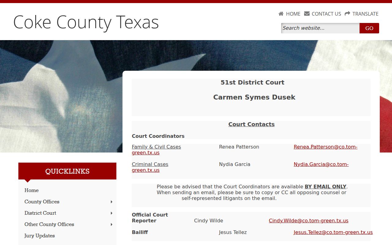 Coke County criminal docket 51st District Court information
