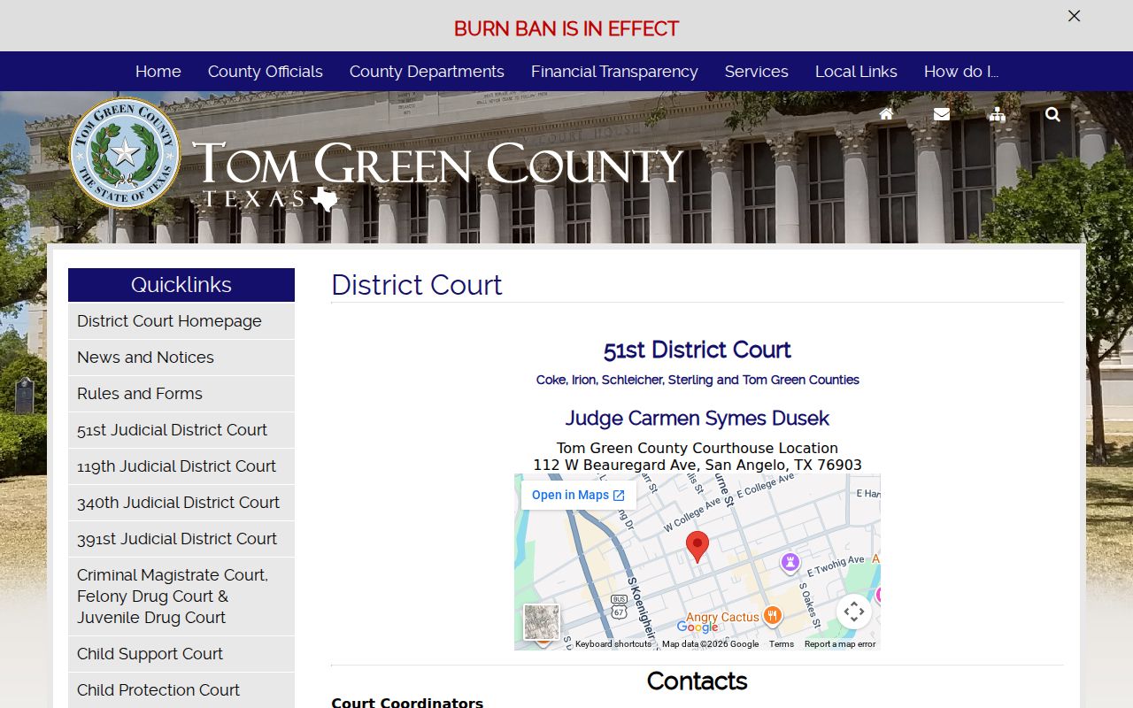 Coke County civil docket 51st District Court information